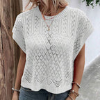 Knitted Hollow-out Crew-neck Pullover Bikini Swimsuit Dress Sun-protective Top