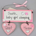 Ssshh.. Baby Girl Sleeping Keepsake Wooden Message Door Hanging Plaque
