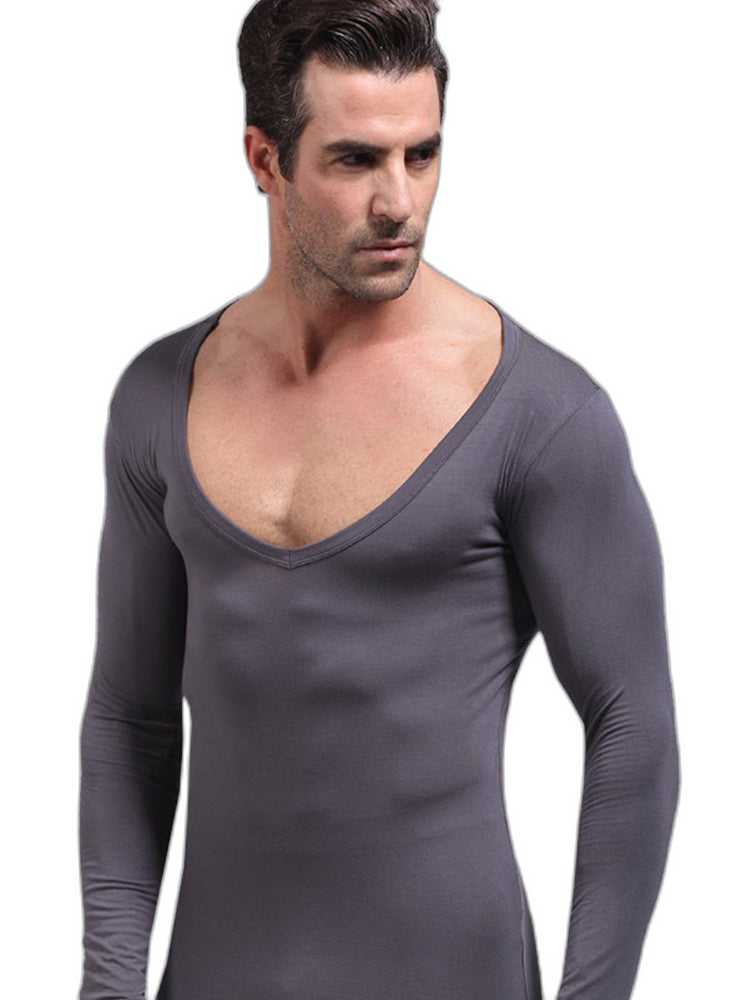 Mens Ultra Soft Low Cut V-Neck Thermal Shirt