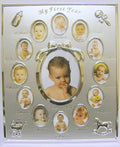 Silver Colour 'My First Year' Baby Multi-Photo Frame holds 13 Photos