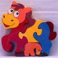 Traditional Wood'n'Fun: Baby/Toodler Wooden Colourful Puzzle Horse and Foal