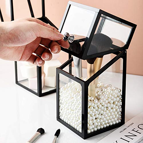 London Boutique Large Makeup Organiser Cosmetic Storage Makeup Brush Holder with Lid Dustproof Pearls (White)