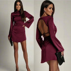 Autumn Elegant Fitted Waistband Satin Dress For Women Autumn Chic Slim-fit Sheath Skirt