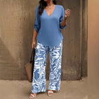 Women's Casual V-Neck Long-Sleeve Pants Set With Digital Print