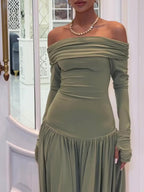 One Shoulder Long Sleeve Patchwork Dress