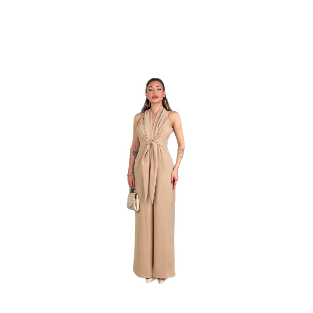 Neck-strap Lace-up Sleeveless Waist-cinching Top Sexy Jumpsuit