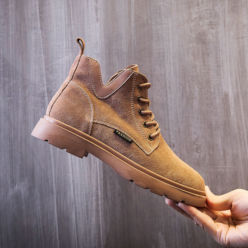 V-shaped meat powder leather boots