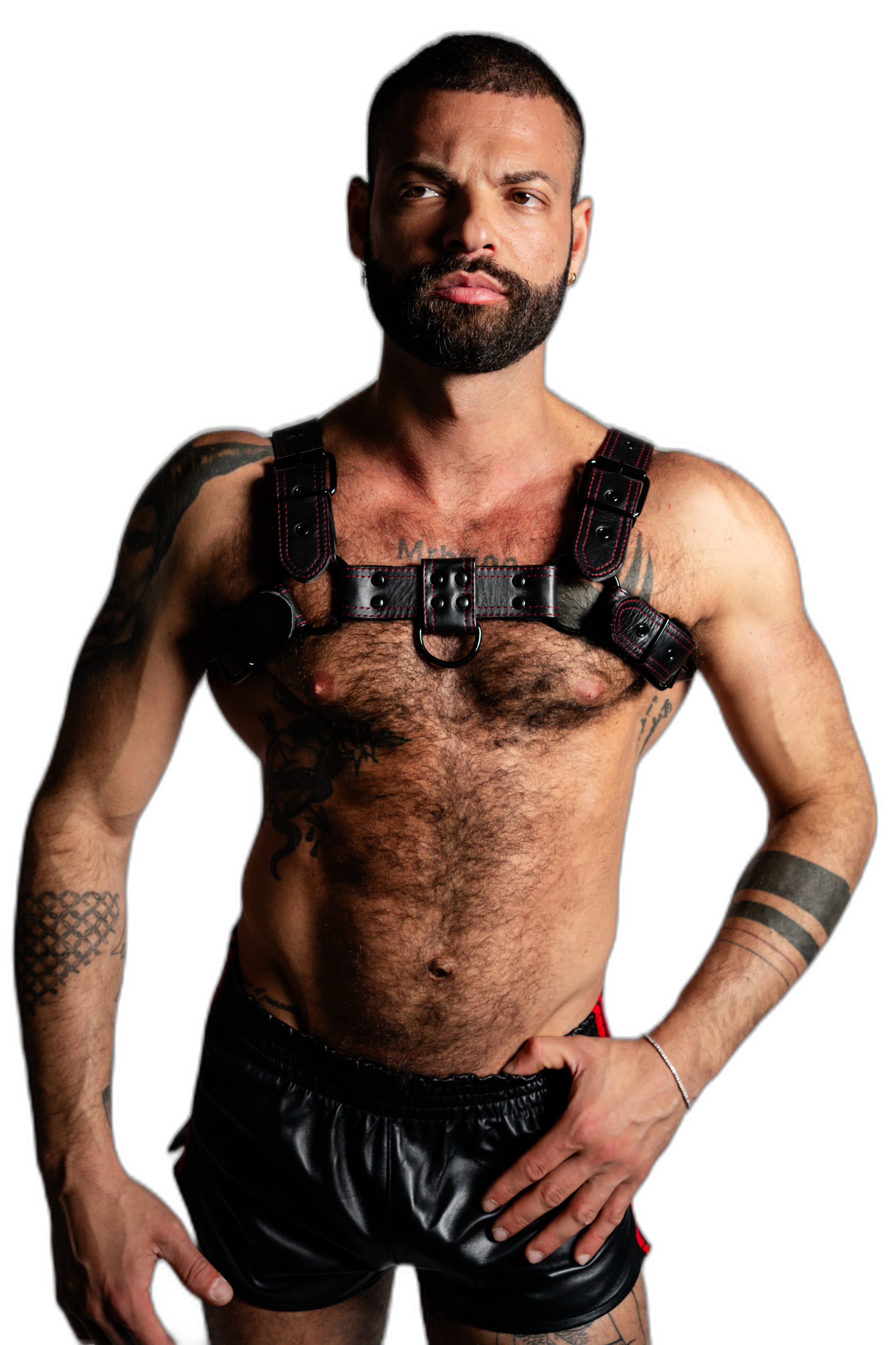 ruff GEAR RAW  Leather Bulldog Harness Black Red