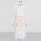 Round Neck Diamond Lace Embroidered Top High Waist Skirt Suit