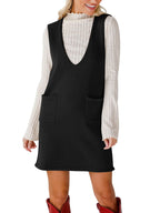 Casual Pocket Sweater Suspender Skirt
