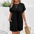Women's Solid-color Loose-fitting Round-neck Dress With Pockets