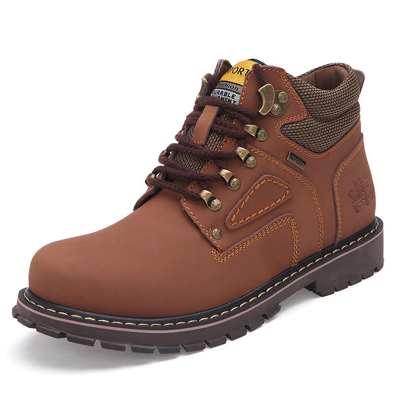 First Layer Cowhide High-Top Short Boots Plus Cotton Tooling Boots Casual Men's Shoes