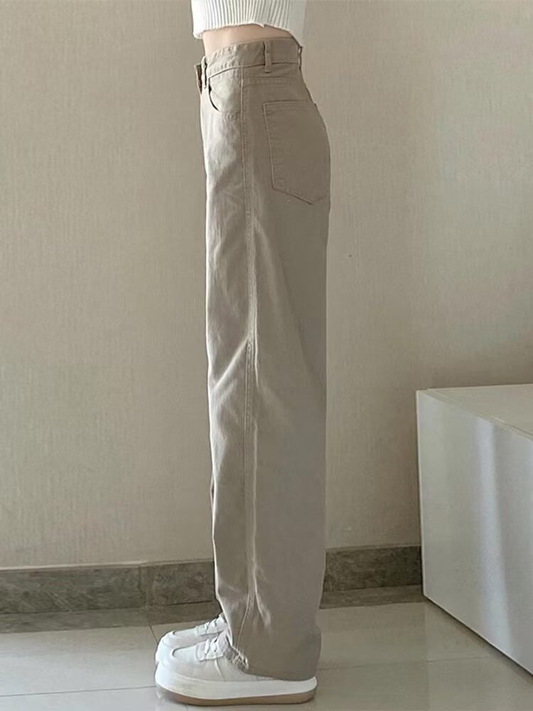 Solid Color Simple Straight Jeans For Women