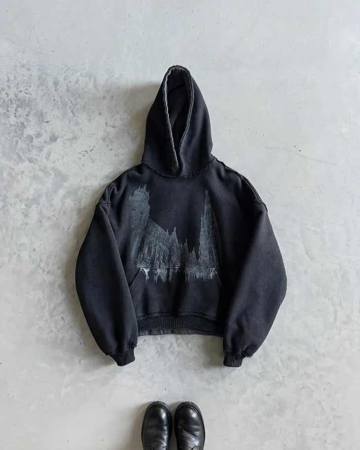 Loose-fit Women's Dark-style Retro Printed Hoodie