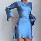 Waist Trimming Lace Up Satin Dress Women's Bag Hip Skirt