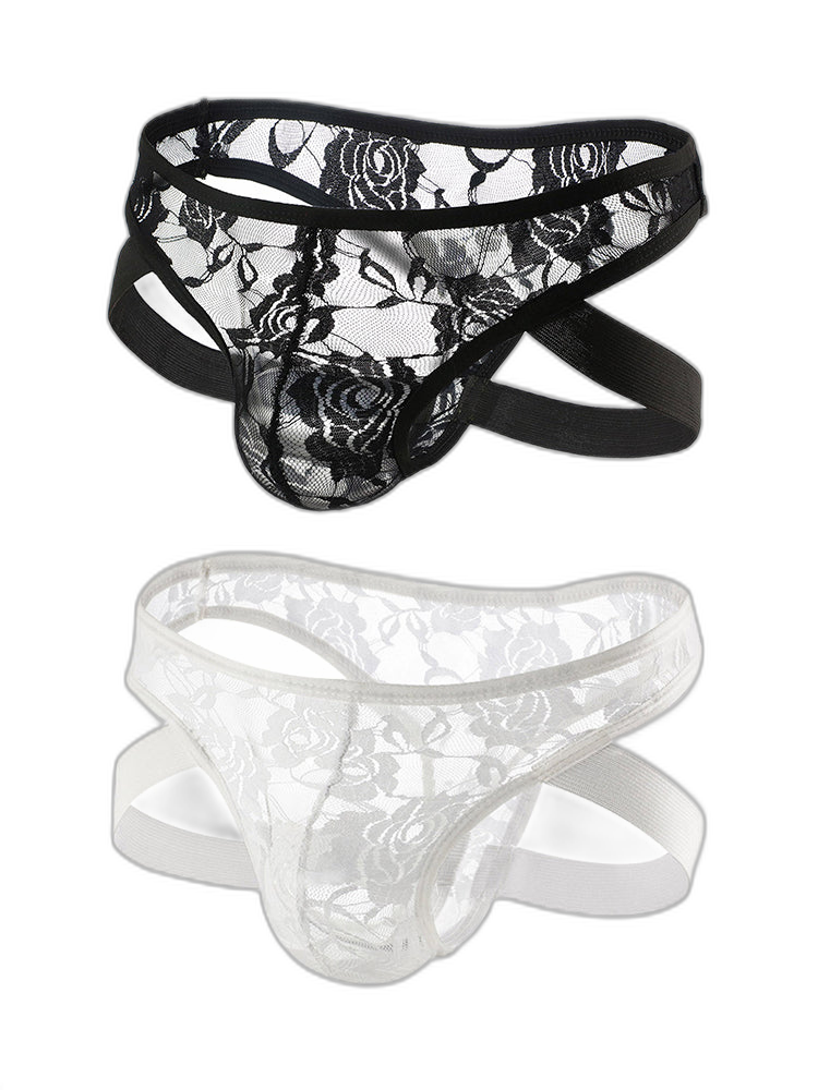 2-pack Men's Lace See-through Thongs