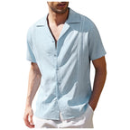 Men's Short Sleeve Shirt Summer Loose Casual Solid Color Lapel Tops