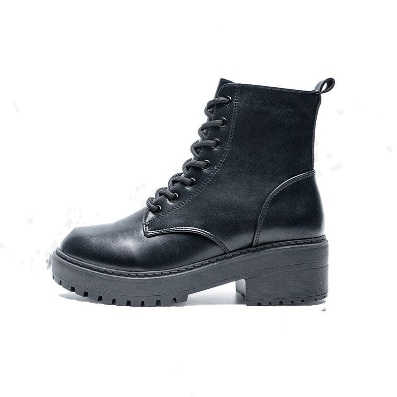 Round toe thick heel and velvet mid-heel Martin boots