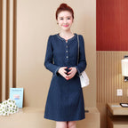 Thin Early Spring Mid-length Long-sleeved Denim Dress