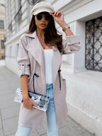 Fashion Suit Collar Drawstring Mid-length Trench Coat