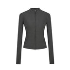 Stand-up Collar Slim-fit Waist-cinching Cardigan Top