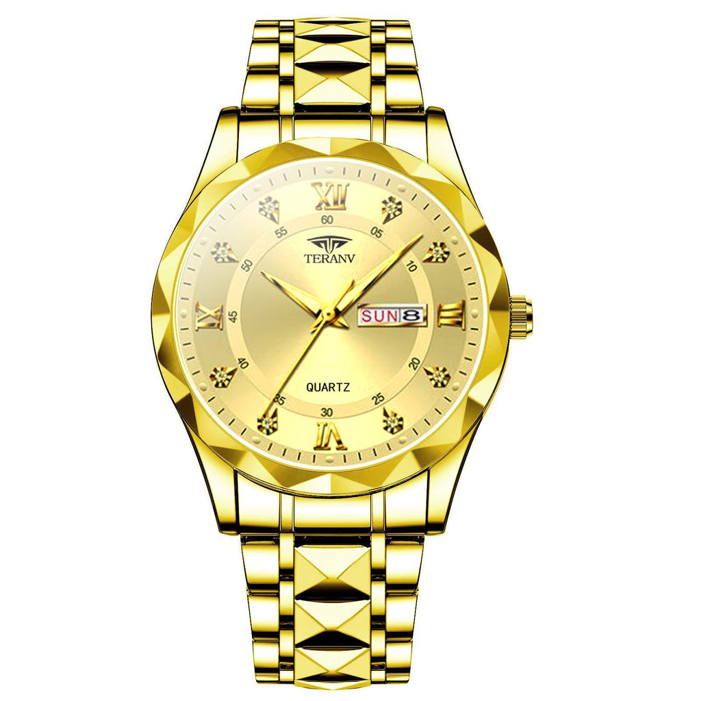 Men's Diamond Shell Calendar Watch - Stainless Steel Luxury Timepiece