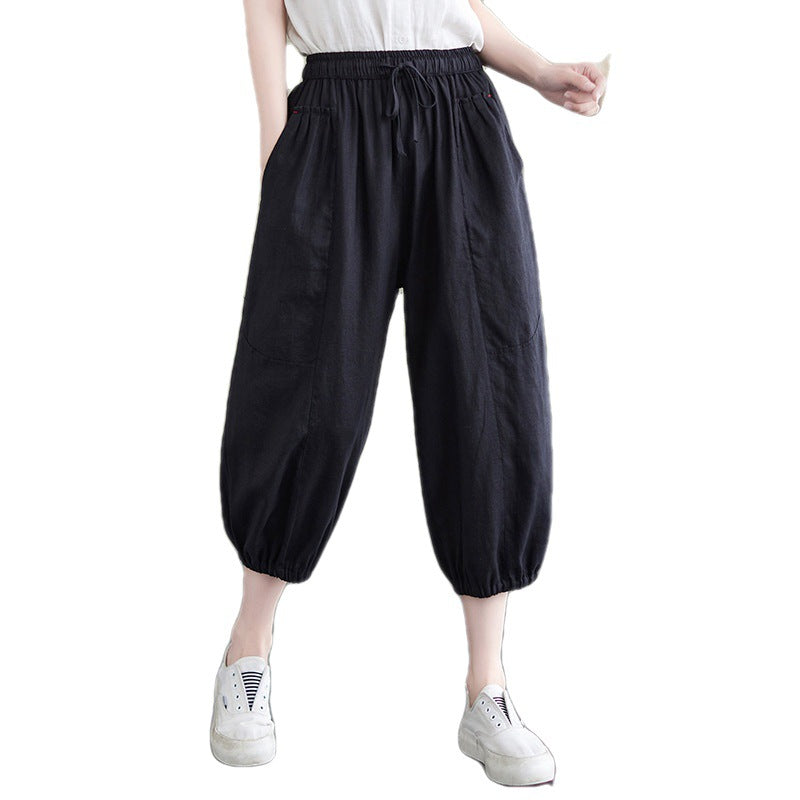 Women's Korean Style Cotton And Linen Casual Ninth Pants