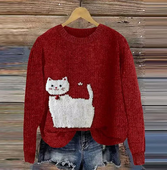 Digital-print Rabbit Amidst A Floral Meadowartistic Outfit Warm Chunky-knit Crewneck Hoodie