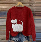 Digital-print Rabbit Amidst A Floral Meadowartistic Outfit Warm Chunky-knit Crewneck Hoodie