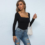 Simple Square Neck Jumpsuit New Autumn And Winter Comfortable Abdominal Wear Base Top