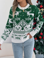 Women Casual Deer Pattern Long Sleeve Pullover Sweater Christmas Edition