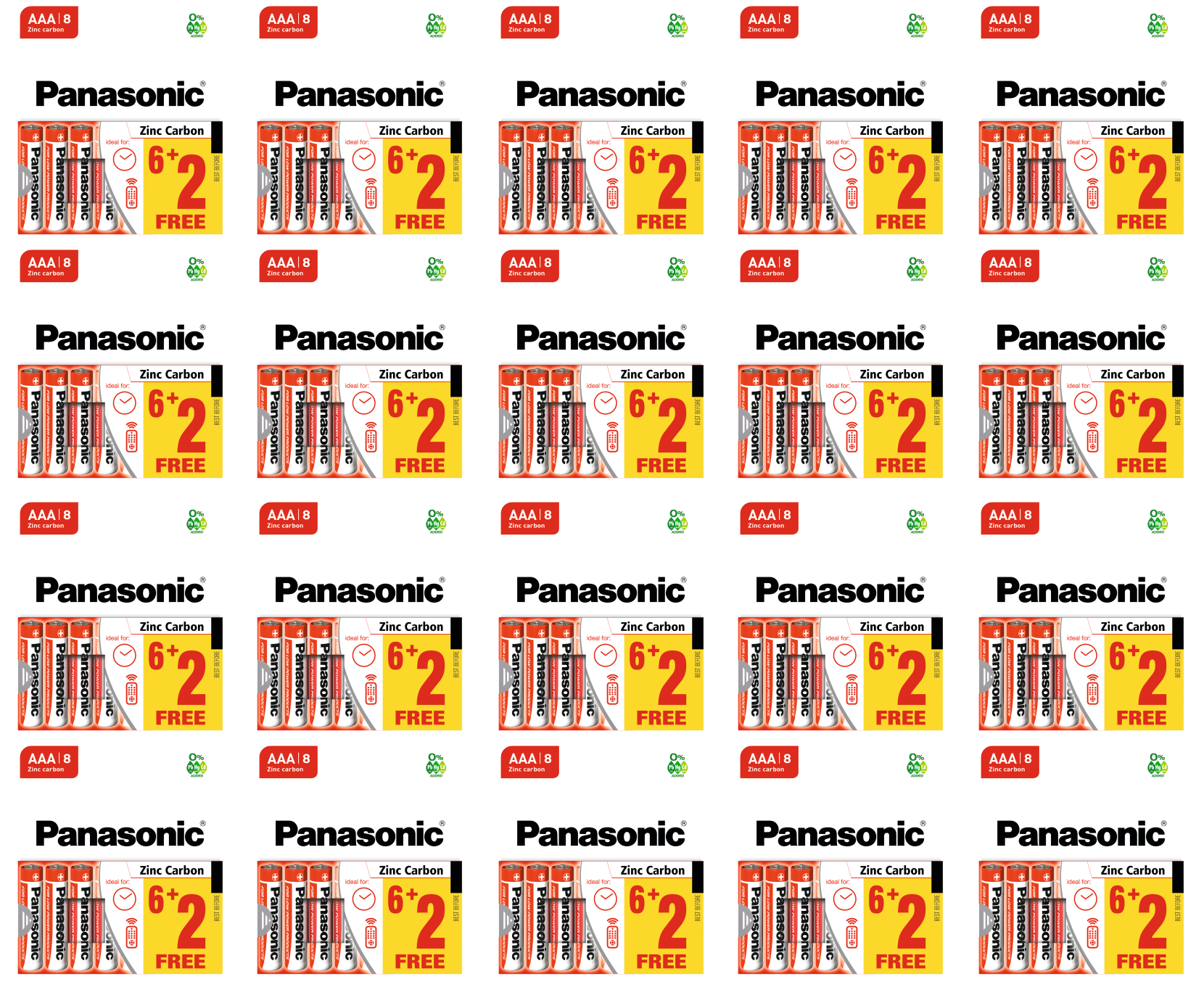 20 x Panasonic Batteries Aaa 6+2 Free 8 Pack