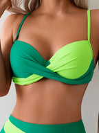 Chic Women's Two-Piece Bikini Set - Sexy Colorblock Design, Stretch Fabric, Machine Washable