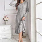 Women's Fashion Solid Color Ruffle Sleeve Long Dress