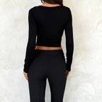 Lace-Panel Fake Two-Piece Hollow-out Long-Sleeve Top For Women