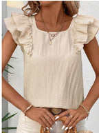 Textured Bow Knot Frilled Butterfly Sleeve Blouse
