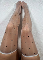 Polka dot white oil shine stockings.