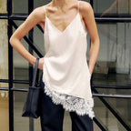 Women's V-neck Lace-Trimmed Patchwork Camisole Top