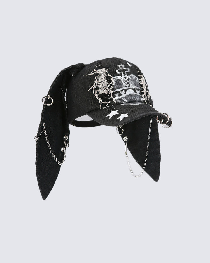 Wasteland Bunny Ear Distressed Denim Baseball Cap