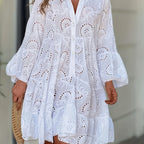 European And American Women's Spring And Summer Solid Color V-Neck Loose Hollow Sexy Dress Nian Nian