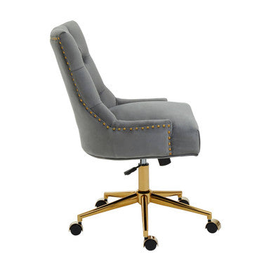 Anita Grey Velvet Office Chair with Gold Swivel Base