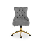 Anita Grey Velvet Office Chair with Gold Swivel Base