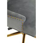 Anita Grey Velvet Office Chair with Gold Swivel Base