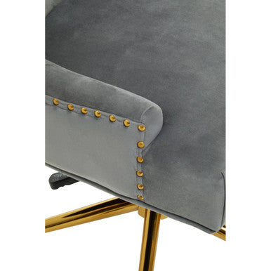 Anita Grey Velvet Office Chair with Gold Swivel Base