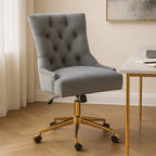 Anita Grey Velvet Office Chair with Gold Swivel Base