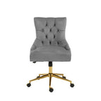 Anita Grey Velvet Office Chair with Gold Swivel Base