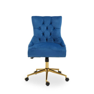 Anita Blue Velvet Office Chair with Gold Swivel Base