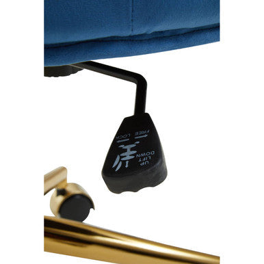 Anita Blue Velvet Office Chair with Gold Swivel Base