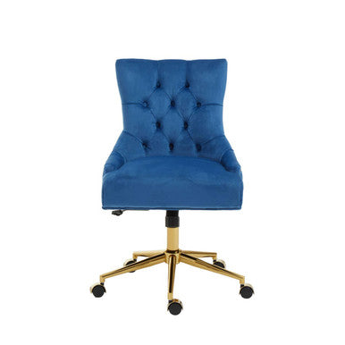 Anita Blue Velvet Office Chair with Gold Swivel Base