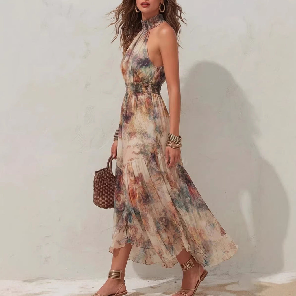 Printed Halterneck Dress Women